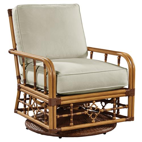 Myrah Coastal Beach Beige Sunbrella Brown Aluminum Outdoor Swivel Chair