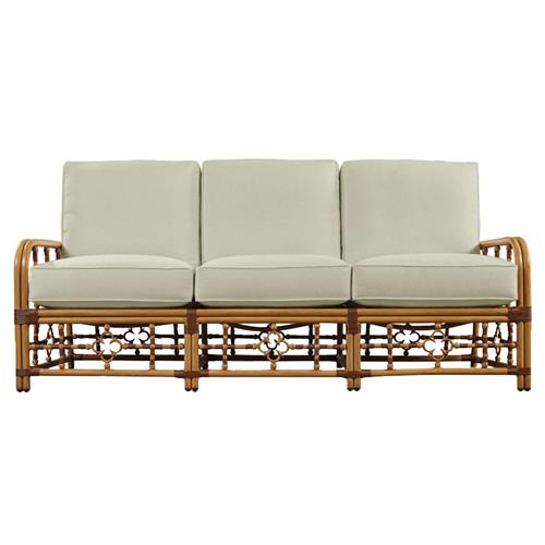 Myrah Coastal Beach Beige Sunbrella Brown Aluminum Outdoor Sofa - 78&quot;