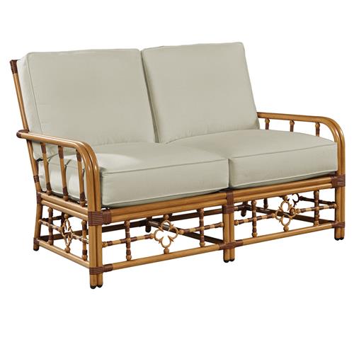 Myrah Coastal Beach Beige Sunbrella Brown Aluminum Outdoor Loveseat - 55&quot;