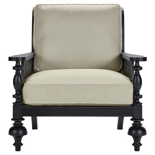 Hermine French Country Beige Sunbrella Black Aluminum Outdoor Lounge Chair