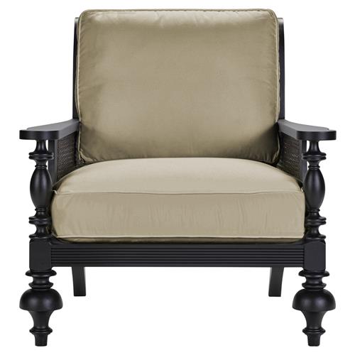 Hermine French Country Sand Sunbrella Black Aluminum Outdoor Lounge Chair