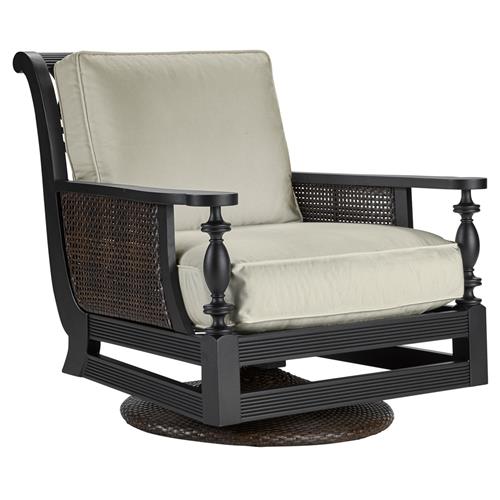 Hermine French Country Beige Sunbrella Black Aluminum Outdoor Swivel Chair