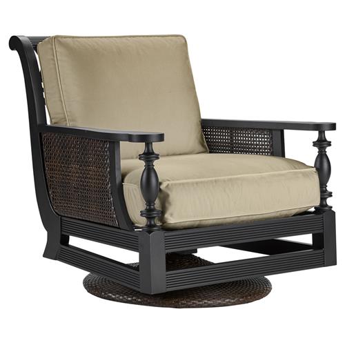 Hermine French Country Sand Sunbrella Black Aluminum Outdoor Swivel Chair