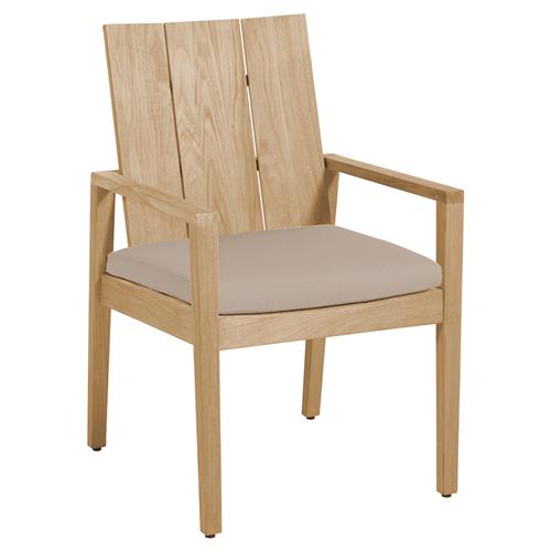 Beige Sunbrella Ashland Natural Teak Outdoor Dining Arm Chair