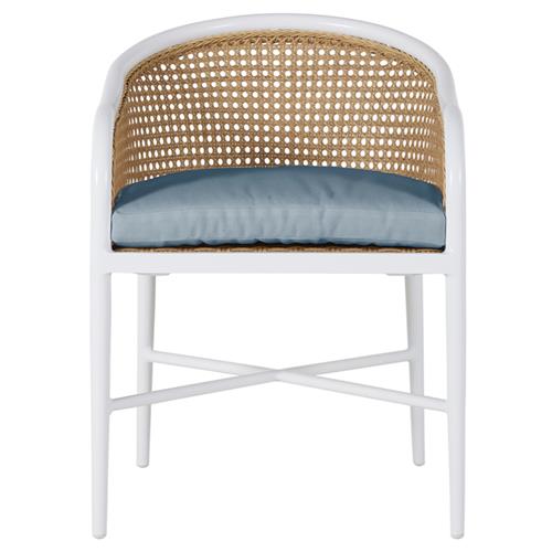 Havana Blue Sunbrella White Aluminum Outdoor Dining Arm Chair