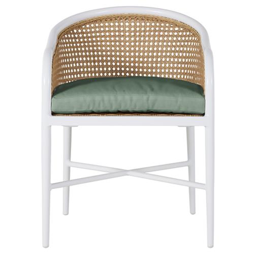 Havana Green Sunbrella White Aluminum Outdoor Dining Arm Chair