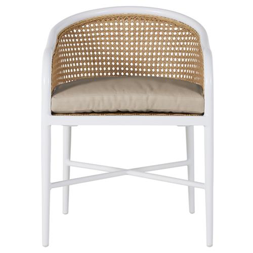 Havana Beige Sunbrella White Aluminum Outdoor Dining Arm Chair