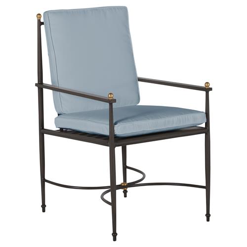 Roma Blue Sunbrella Slate Grey Aluminum Outdoor Dining Arm Chair
