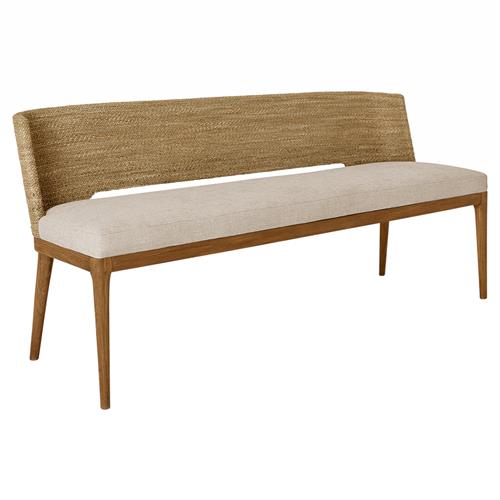 Adelyn Coastal Beach Cream Crypton Brown Teak Woven Seagrass Bench