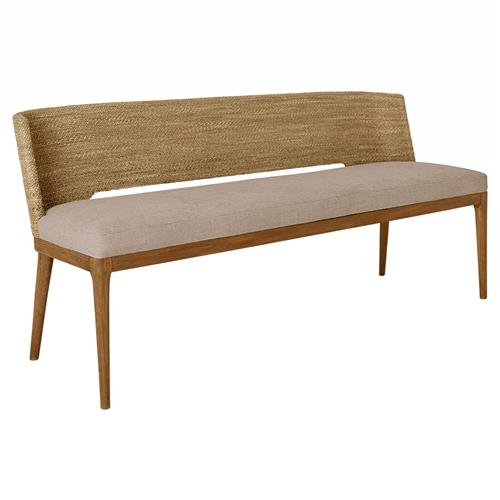 Adelyn Coastal Beach Brown Crypton Brown Teak Woven Seagrass Bench