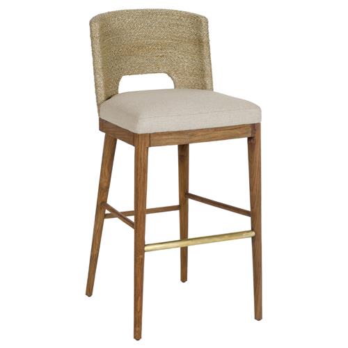 Adelyn Coastal Cream Crypton Brown Teak Woven Seagrass Counter Stool