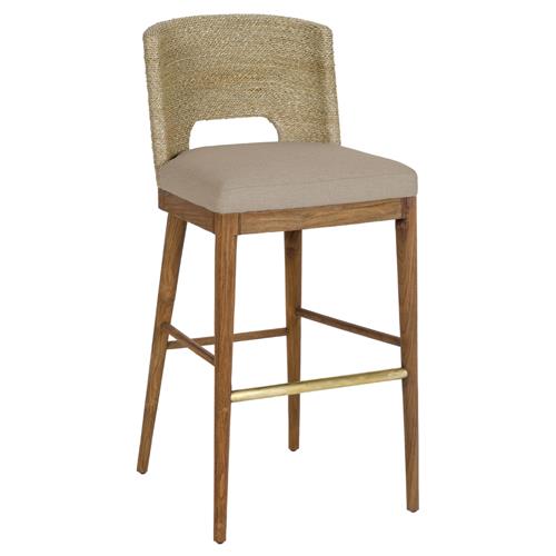 Adelyn Coastal Brown Crypton Brown Teak Woven Seagrass Counter Stool