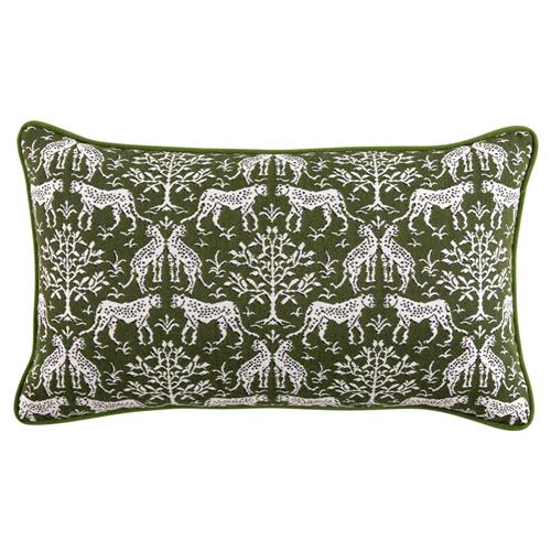 Luca Global Dark Green Cheetah Indoor Outdoor Lumbar Pillow - 14x24
