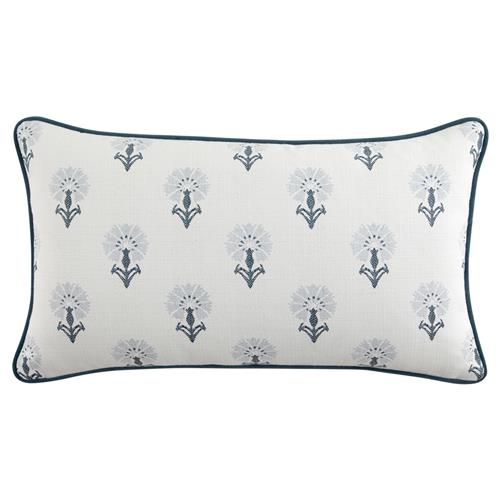 Delilah French Country Blue Floral White Indoor Outdoor Lumbar Pillow - 14x24
