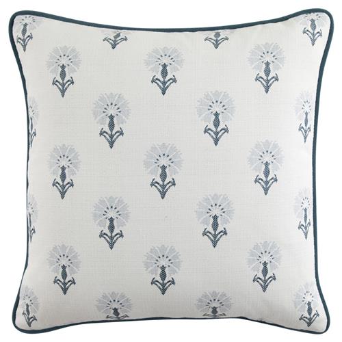Delilah French Country Blue Floral White Indoor Outdoor Throw Pillow - 20x20