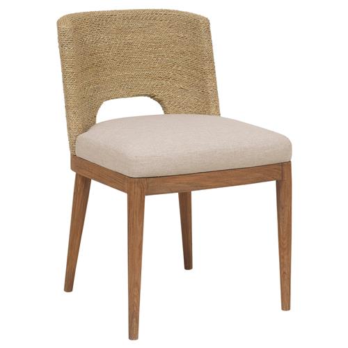 Adelyn Coastal Beach Cream Crypton Brown Teak Woven Seagrass Dining Chair