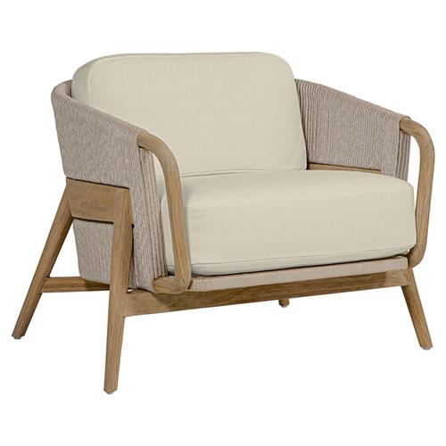 Palecek Casey Mid Century Beige Upholstered Taupe Rope Natural Teak Outdoor Lounge Chair