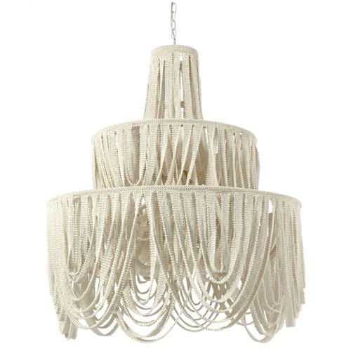 Palecek Selita Coastal Beach White Coco Beaded 2 Tier Chandelier