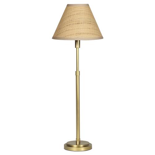 Polly Coastal Brown Rattan Shade Natural Brass Buffet Table Lamp