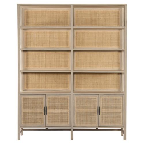 Corazon Coastal Beach Natural Mango Wood Woven Cane Bookcase