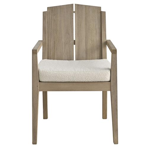 Sophia Coastal Beach Off White Boucle Brown Teak Outdoor Dining Arm Chair