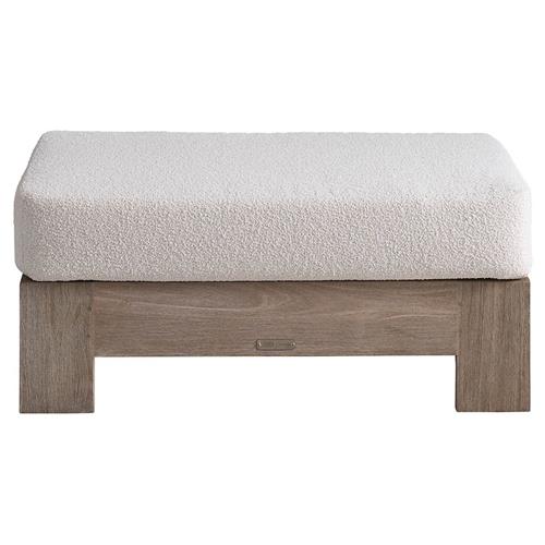 Sophia Coastal Beach Off White Boucle Brown Teak Rectangular Outdoor Ottoman