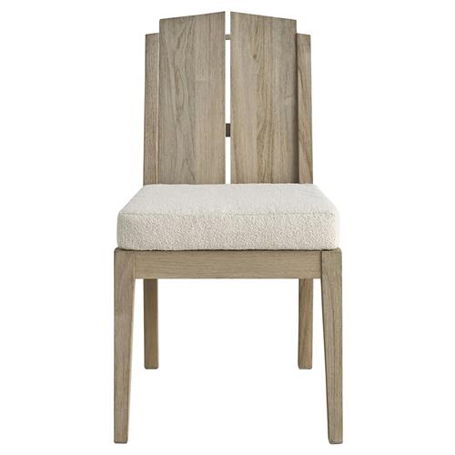 Sophia Coastal Beach Off White Boucle Brown Teak Wood Outdoor Dining Chair