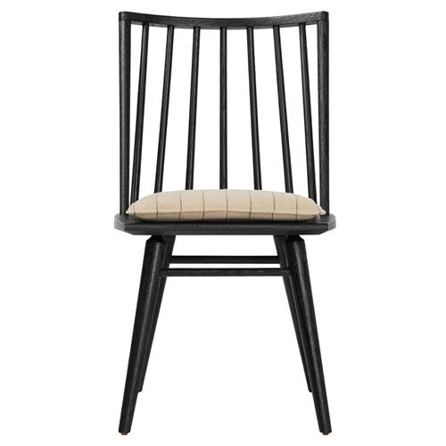 Lara Rustic Lodge Beige Striped Black Oak Windsor Dining Side Chair