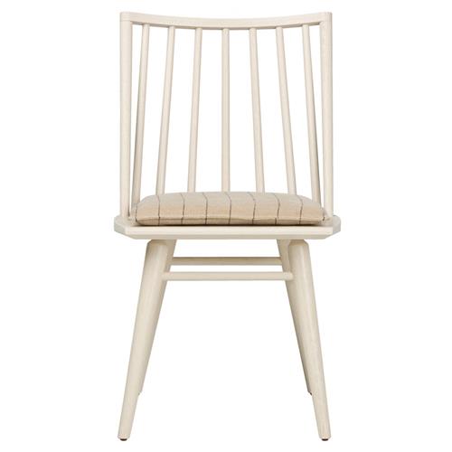 Lara Rustic Lodge Beige Striped Off White Oak Windsor Dining Side Chair