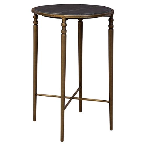Emari French Country Grey Marble Antique Brass Side Table