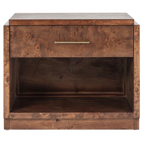 Briella Modern Classic Dark Brown Burl Wood Nightstand