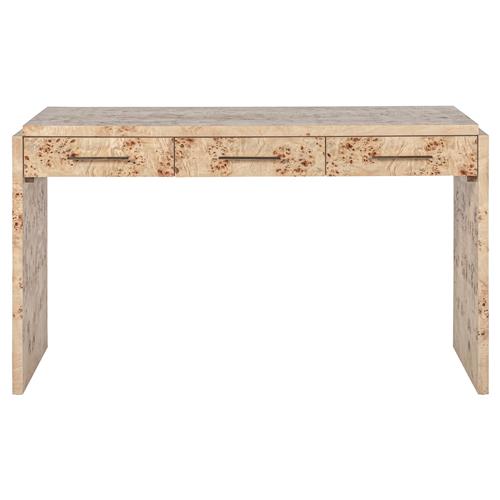 Briella Modern Classic Light Brown Burl Wood Rectangular Desk