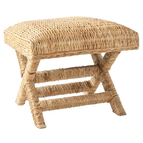 Vera Coastal Beach Brown Woven Water Hyacinth Square Stool