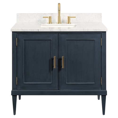 Cerise Updated Traditional White Marble Blue Oak Wood Vanity Sink - 37&quot;