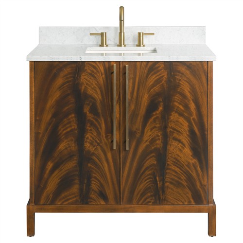 Ridge Updated Traditional White Marble Brown Mahogany Wood Vanity Sink - 37&quot;