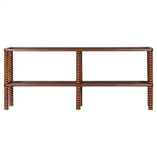 Tobi Updated Traditional Brown Oak Spindle Rectangular Console Table