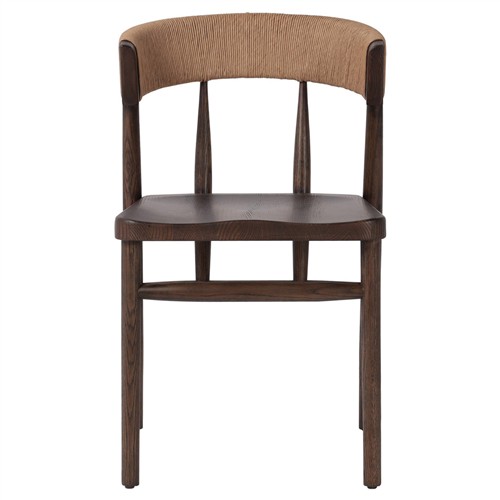 Tanner Updated Traditional Brown Oak Wood Woven Dining Side Chair