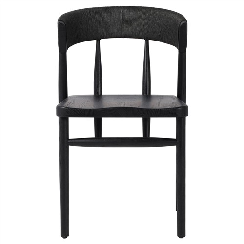 Tanner Updated Traditional Black Oak Wood Woven Dining Side Chair