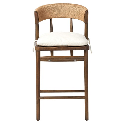 Tanner Updated Traditional Cream Performance Brown Oak Wood Woven Counter Stool