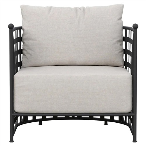 Emeline Cream Upholstered Black Iron Outdoor Barrel Chair
