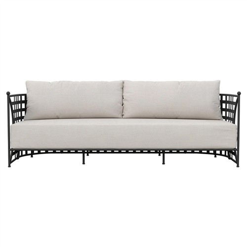 Emeline Cream Upholstered Black Iron Outdoor Sofa - 88&quot;
