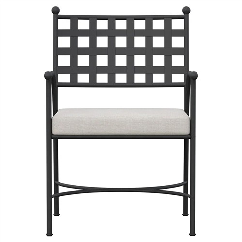 Emeline Cream Upholstered Black Iron Outdoor Dining Arm Chair