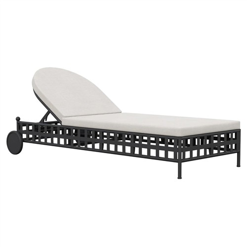 Emeline Cream Upholstered Black Iron Outdoor Chaise Lounge