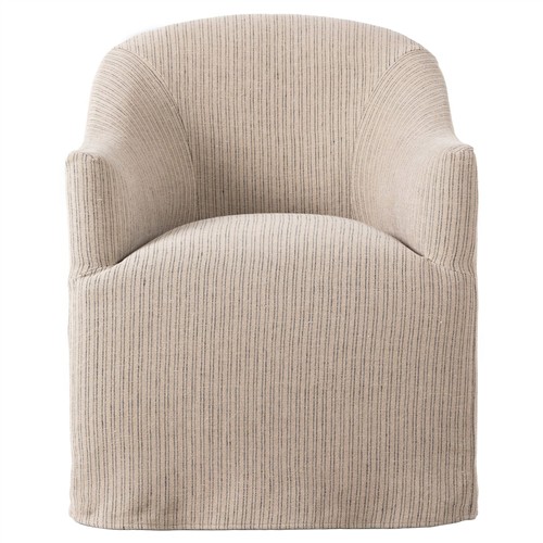 Desiree French Country Beige Striped Slipcovered Dining Arm Chair