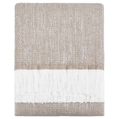 Haleigh Beige Sunbrella Crosshatch Textured Indoor Outdoor Throw Blanket