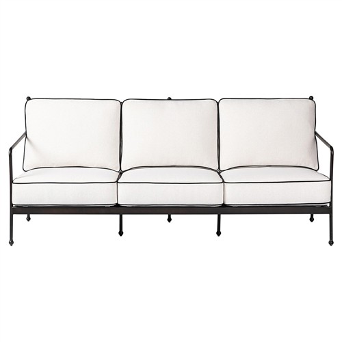 Gretchen French Country White Upholstered Black Welt Aluminum Outdoor Sofa - 76&quot;