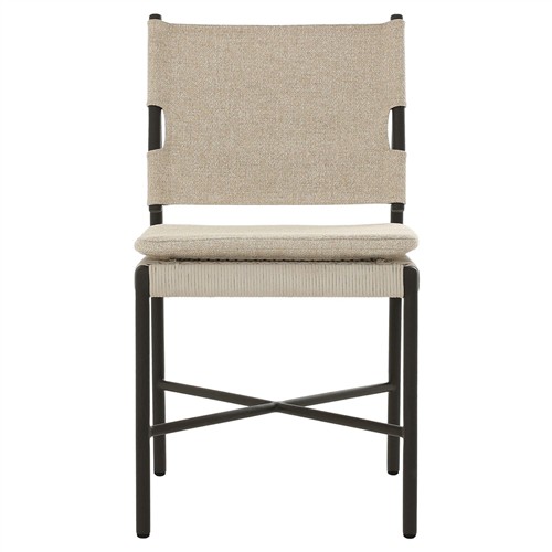 Rosalie Modern Classic Beige Upholstered Bronze Aluminum Outdoor Dining Chair