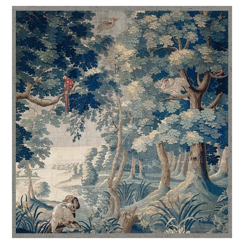 Maeve Traditional Teal Blue Forest Landscape Tapestry - 57x55
