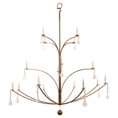Giselle Traditional Quartz Crystal Aged Gold 3 Tier Chandelier