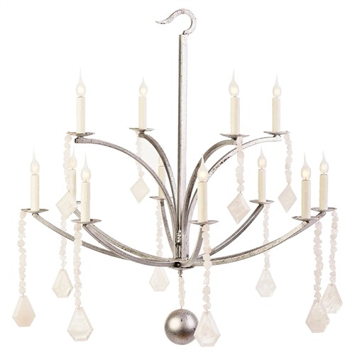 Siene Traditional Quartz Crystal Antique Silver Steel 2 Tier Chandelier